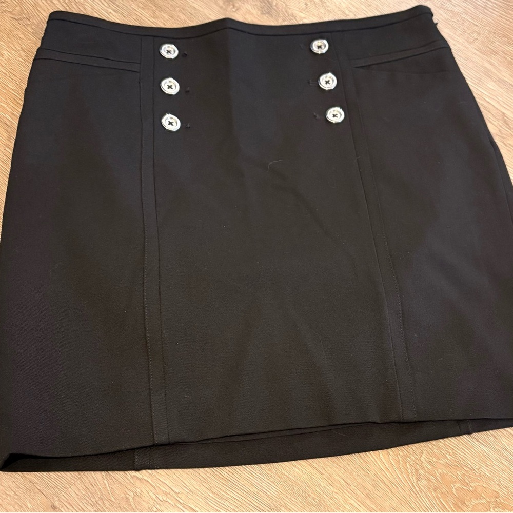 White House Black Market Black Mini Skirt with Button Accents